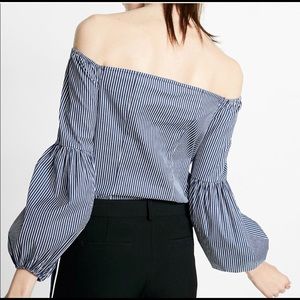 Express Off the Shoulder Button Up Top L